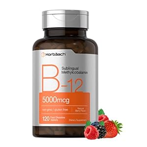 Horbäach B12 Sublingual Methylcobalamin | 5000mcg | 120 Fast Dissolve Tablets | Vegetarian, Non-GMO and Gluten Free Supplement