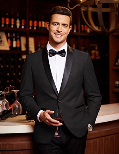 COOFANDY Men's Tuxedo Jacket Wedding Blazer One Button Dress Suit for Dinner Prom Party Black