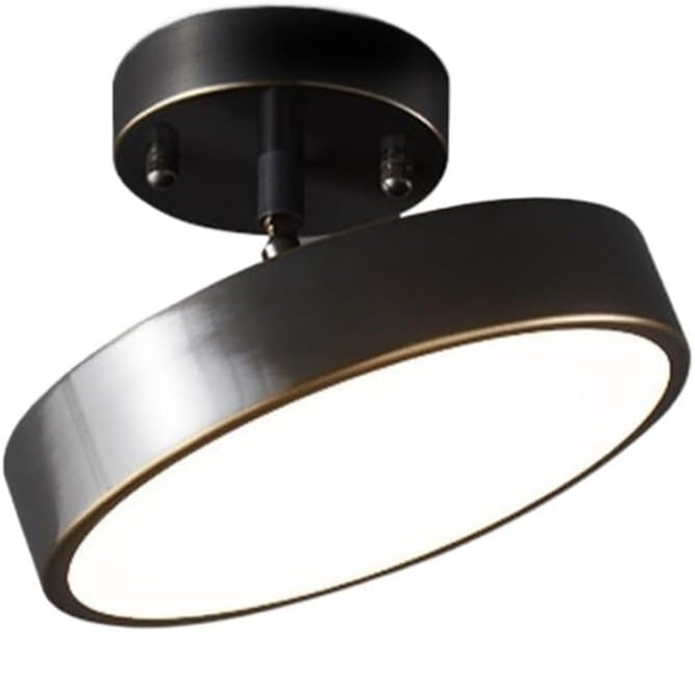 LUOYAOB Nordic Postmodern 7.8 in Ceiling Lights Round Glass Shade Semi Flush Mount Ceiling Lamp Full Copper Body Ceiling Light Fixture for Bedroom Living Room Hallway Entryway Balcony(Black)