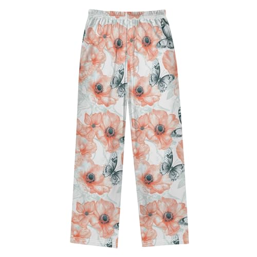Pajama Pants Lounge Sleep PJ Bottoms Sleepwear Elastic Waist Drawstring M Butterfly Flowers2