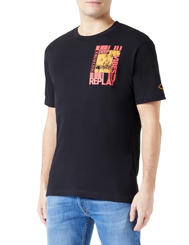 Image of REPLAY Men's T-Shirt Short Sleeve Round Neck with Logo, Black 098 (Black), XL