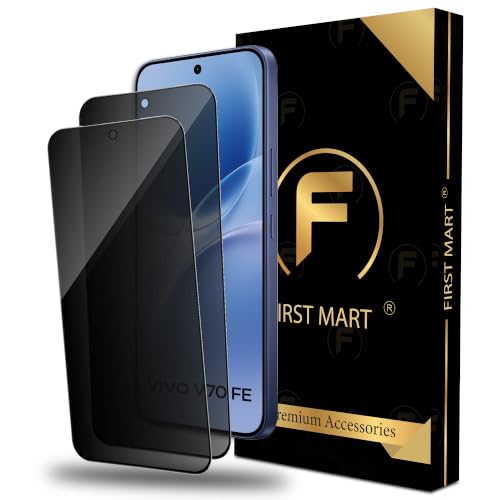 Image of FIRST MART Privacy Tempered Glass for Vivo V70 FE, 2 Pack | Anti-Spy 9H Screen Protector, Edge-to-Edge, Case-Friendly, Scratch Resistant, Bubble-Free