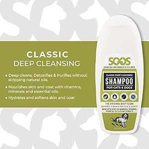 Soos Pets Dog Shampoo for Cats and Pets Natural Dead Sea Classic Deep Cleansing Fast Absorbing Coat with Vitamins Minerals Essential Oils Natural Ingredients Antib-acterial - 1x Pet Shampoo (250ml) Soos Pets Dog Shampoo for Cats and Pets Natural Dead Sea Classic Deep Cleansing Fast Absorbing Coat with Vitamins Minerals Essential Oils Natural Ingredients Antib-acterial – 1x Pet Shampoo (250ml)