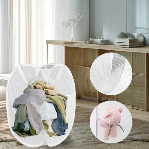 Image of Pop Up Laundry Hamper, Mesh Laundry Basket Collapsible, Foldable Hamper for Travel and Storage (White)