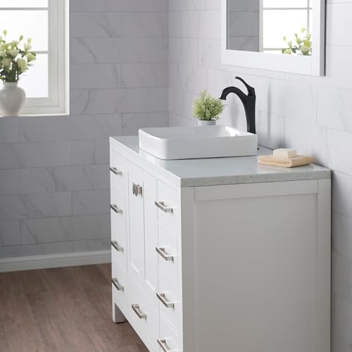 KRAUS Elavo Square Semi-Recessed Vessel White Porcelain Ceramic Bathroom Sink with Overflow, 16 1/2 inch KCR-281 - Thumbnail 6