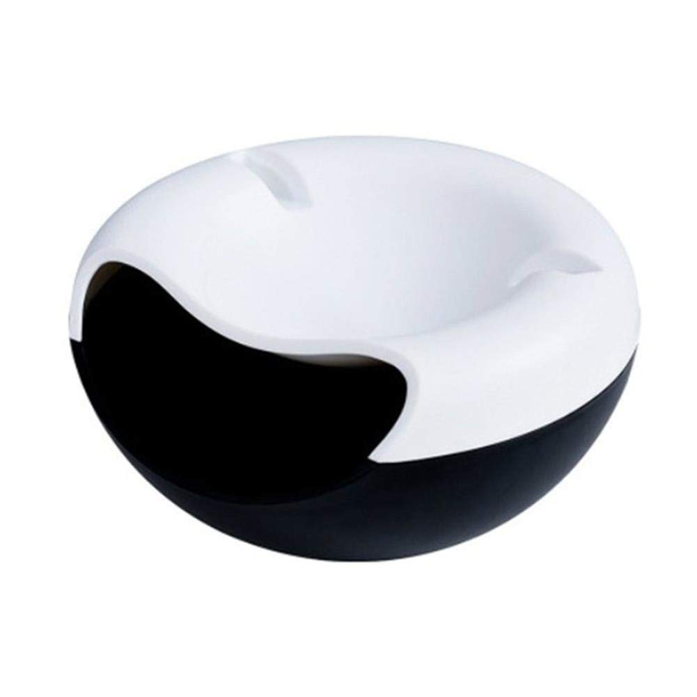 Toruiwa Snack Bowl Phone Holder Creative Portable Separable Double Bowl with Sunflower Seeds Fruit Storage Box for Snacks Nuts Pistachio Pits, Black + White