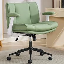 Criss Cross Chair with Flip-Up Armrests, Modern Green Leather Office Chair, Ergonomic, Cross Legged, Adjustable Height, 36 Inches