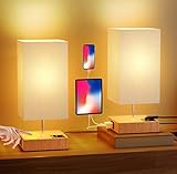 Lamparas de Mesita de Noche 2 Piezas, Lámparas de Noche con Dos Puertos de Carga USB y Enchufe de Red, 3 Niveles de Brillo Regulable, Incluidas las Bombillas E27*2, para el Dormitorio FANSANMY