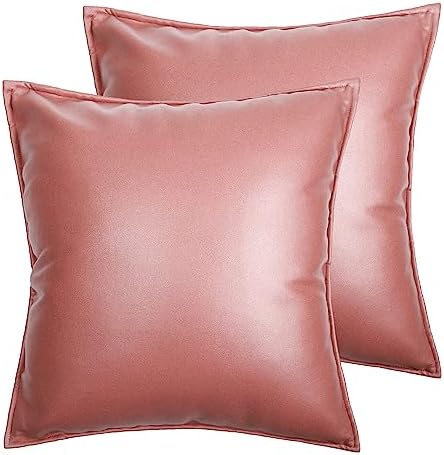 LAT Cushion Covers 45x45cm, Set of 2 Faux Leather Decorative Throw Pillow Covers Waterproof Durable Pillowcases for Sofa Couch Bed Chair Car Seat (Orange)