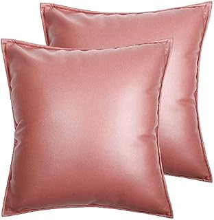LAT Cushion Covers 45x45cm, Set of 2 Faux Leather Decorative Throw Pillow Covers Waterproof Durable Pillowcases for Sofa Couch Bed Chair Car Seat (Orange)