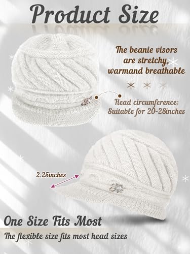 Fourluoo 3 piezas gorros de invierno para mujer con visera miniatura 3