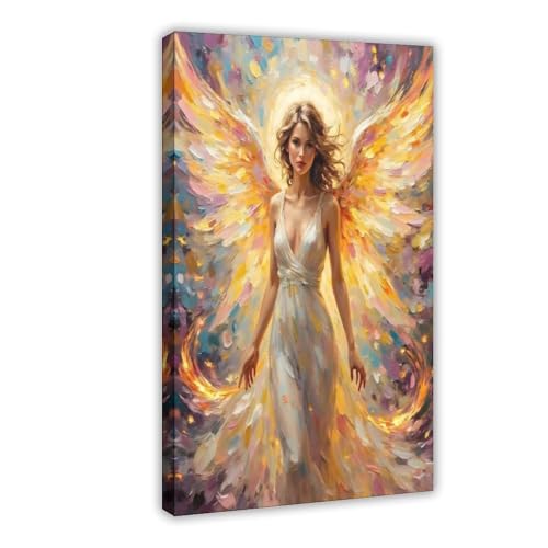 Poster ange doré et rose sur toile 20x30 cm pour décoration de chambre et bureau