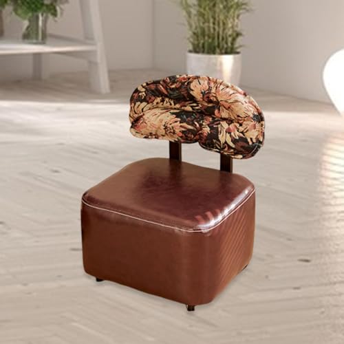 Amagogo Square Rolling Stool, Footrest,Soft Seat Cushion PU Leather with Wheels with Backrest Chair for Home SPA Massage Office Shop, Brown