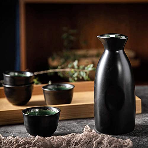 Sake Set Black Japanese 5 Pieces Traditional Japanese Sake Cup Set Hand Painted Design Porcelain Pottery Ceramic Cups Crafts Wine Glasses Gifts (Classic, 280 Ml) #TOP5