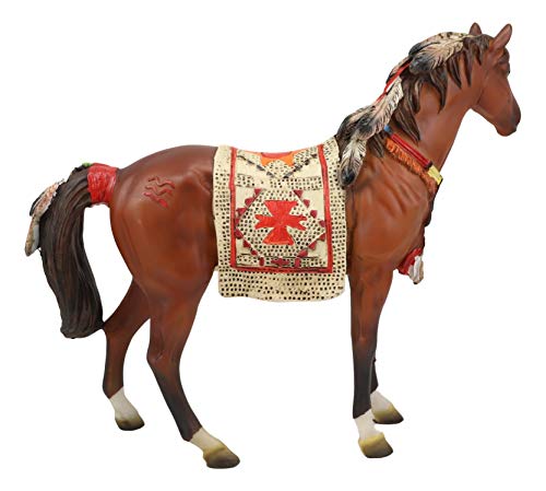 Ebros Equestrian Tribal Navajo Medicine Spirit Horse With Painted Tapestry Saddle Hand Crafted Statue 9.5" Long Native American Indian Symbols Palm Feathers Stallion Animal Decor Sculpture #TOP6