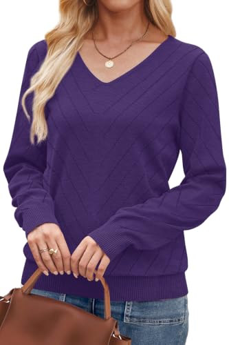 Image of WIHOLL Sweaters for Women V Neck Casual Knit Long Sleeve Tops Lightweight Pullover Clothes Fall Fashion Outfits 2026
