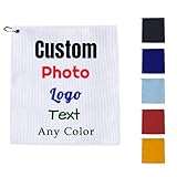 Serviette de golf personnalisée, serviette personnalisée pour sacs de golf avec mousqueton 30,5 x 30,5 cm, ajoutez le logo de votre photo, texte et nom, absorbante et durable, cadeaux de retraite pour