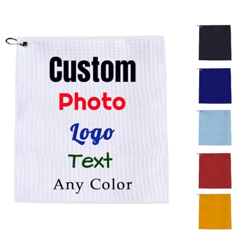 Custom Golf Towel with Photo 16 "x16", Personalized Photo Microfiber Towels for Golf Bags for Men,Bulk 1-100pcs,Design Your Own Funny Golf Club Towel Picture Logo Text,Gift for Husband Boyfriend Dad