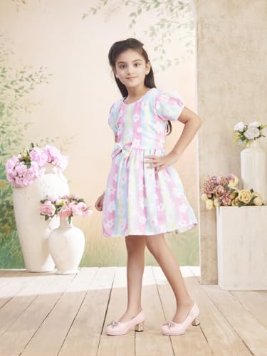 Image of Aarika Girls Casual Wear Blue Colour Floral Print Cotton Frock