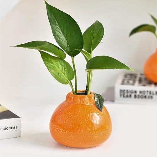 Cute Small Vase for Fresh Flowers, Ceramic Orange Vase for Small Flowers Holder, Decorative Plant Pot Home Decor Table Centerpiece for Living Room, Office Desk, Unique Gift Idea (Orange)
