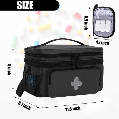 Image of GDNasist Medicine Storage Bag, Medical Bag Pill Bottle Organizer for Emergency, Medicine Box Empty with Small Portable Pouch, First Aid Box for Travel and Home Storage | Medication Travel Carrying Bag for Emergency with Small Portable Pouch, First Aid Box for Travel and Home Storage, Black