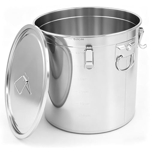 STILEALUS 304 Stainless Steel Extra Large Rice Storage Container 12.7Gal/48L Airtight Canister with Locking Lid & Buckle, Food Grade Sealed Bucket Holds 40-90Lbs for Rice, Flour, Grain by STILEALUS - Used condition - US$87.19