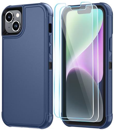 Image of SunStory Compatible with iPhone 14 Plus Case with HD Screen Protector, 3-Layer Heavy Duty Full-Body Cover,3 in 1 Hybrid Protective Case for iPhone 14 Plus 6.7 inch,Blue