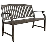 Grand patio 52" Farmhouse Outdoor Bench, Garden Benches with Rust Free Metal Powder Coated Frame and Aluminum Backrest, Faux Wood Grain Finish Frame Patio Bench for Front Porch, Northwoods Brown