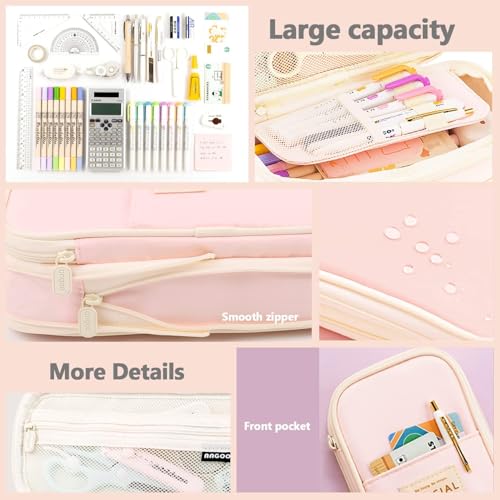 Image of INOVERA (LABEL) Polyester Pencil Pouch for Boys, Girls - School College Students Stationery Pen Holder Pouches (Pink)