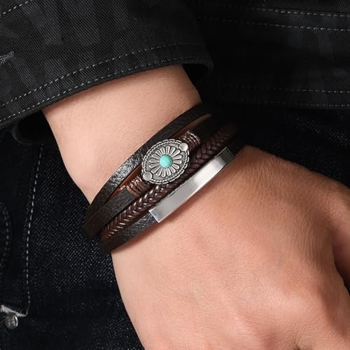 Pulsera de cuero para hombre con diseño en capas miniatura 5