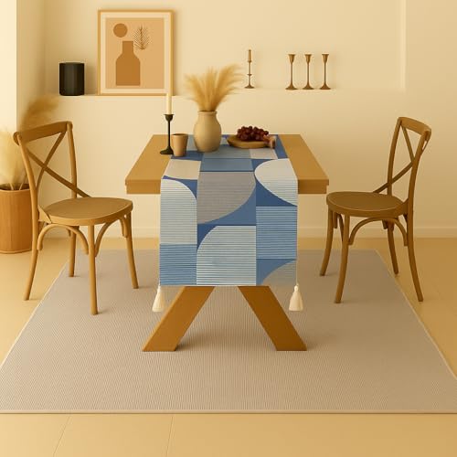 WWW.THROWPILLOW.IN Geometric Print Tassel Table Runner 13x42 Inches | Fits 2.5 Feet Bedroom Dresser, Drawer Cabinet, Bedside Table, Bedside Drawer, Shoe Rack, Shoe Shelf, Shoe Cupboard, Entry Console