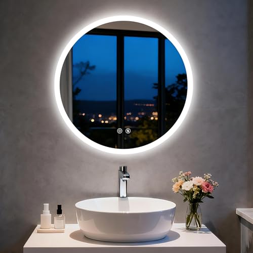 LUVODI Specchio Bagno con Luce LED Rotondo 50 cm: Specchio
