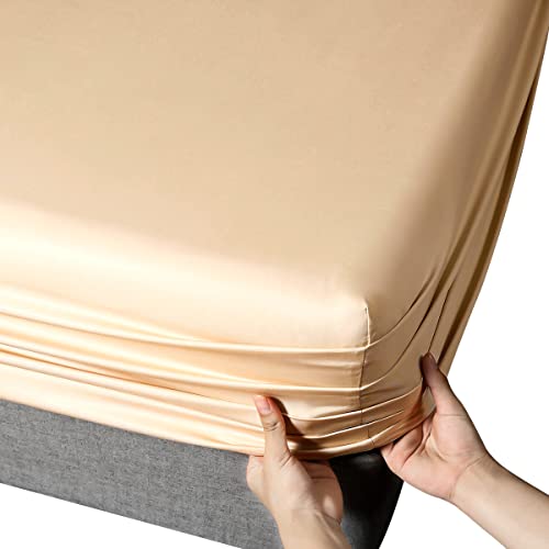 100% Cooling Bamboo King Size Fitted Sheet - Bottom Sheet - Deep Pocket - Soft Breathable -Shrinkage And Fade Resistant -1 Fitted Sheet Only (King, Champagne) #TOP9