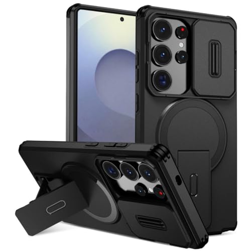 Image of ShieldTech MagStand Series Case for Samsung Galaxy S25 Ultra 5G, Mobile Phone Cover with Sliding Camera Shield, Kickstand, MagSafe, Shockproof for Samsung Galaxy S25 Ultra 5G - Black