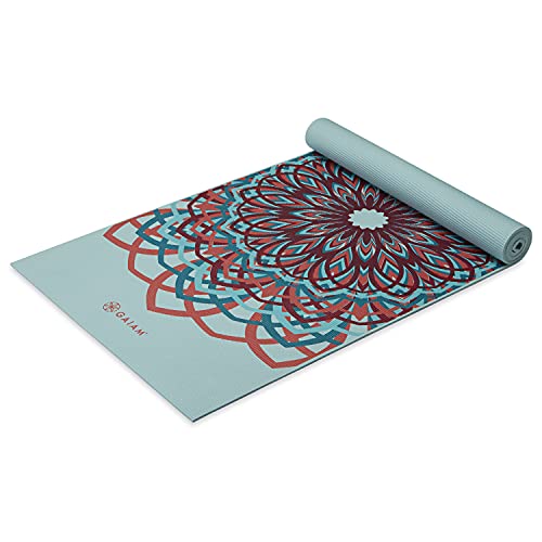 Gaiam Yoga Mat Premium Print Extra Thick Non Slip Exercise & Fitness Mat for All Types of Yoga, Pilates & Floor Workouts, Santorini, 6mm, 68" L x 24" W x 6mm by Gaiam - Used condition - US$22.18