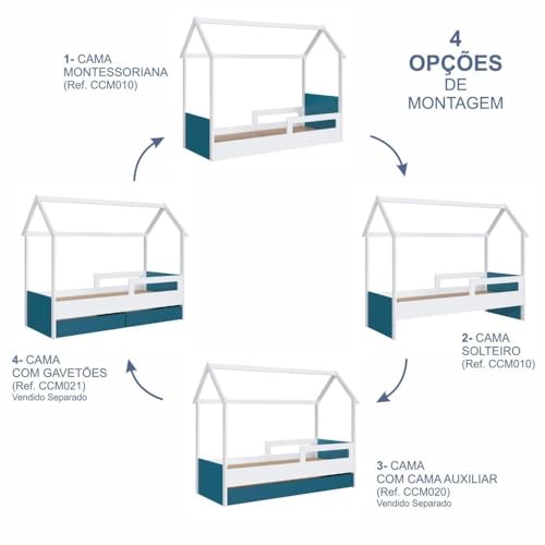 Cama Infantil Montessoriana com Cama Auxiliar Branco/azul Secreto