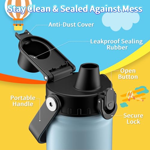 Image of baab 20oz Kids Insulated Water Bottle 18 /8 Stainless Steel Kids Cup 2 Pack | BPA-Free, DIY Stickers, Lockable Spout Lid, Leakproof & Spillproof, Easy to Clean & Carry, Gift for Boy Girl Youth School