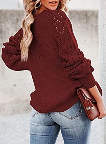 Image of Womens Fall Sweaters Fashion Crochet Long Sleeve Off The Shoulder Clothes Cute Crewneck Knit Pullover Jumper Tops