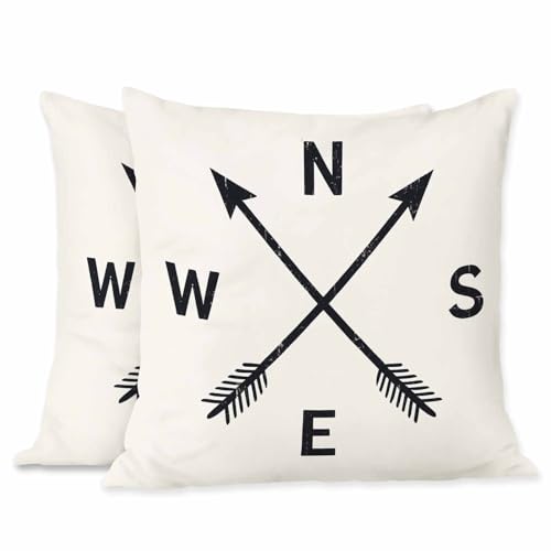 Beabes Throw Pillow Covers Vintage Compass Arrows North East South West Set of 2 Decorative,Soft Square Cushion Pillowcase for Couch Sofa Bed 18X18 Inch/45X45 Cm