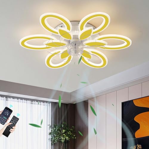 Ventilador moderno de flores de oro con control remoto regulable luces LED 6 velocidades reversibles Blades quiet ceiling ventiladores para sala de estar y dormitorios