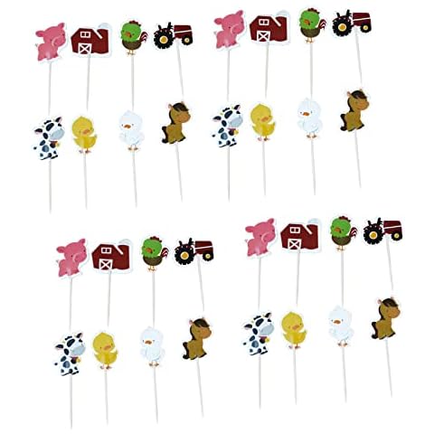 24 Pcs Farm Themed Cake Toppers Coated Paper Cupcake Toppers Diverse Styles Cake Insert Cards for Fruit Desserts Cake and Other Baked Decorations Cover