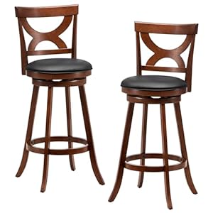 Giantex bar stools set of 2 305 counter height bar dining chairs with back footrest rubber wood frame 360 swivel upholstered farmhouse barstools suitable for home bar kitchen pub espresso  urban country home decor