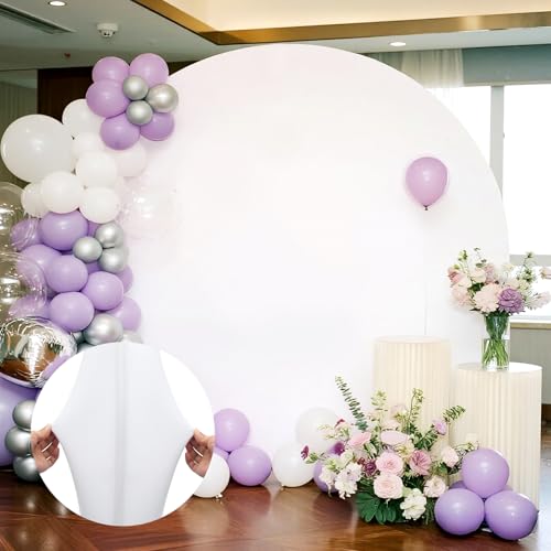 Quandjk 6.5 FT White Round Backdrop Cover, Double-Sided Circle Fabric Photo Background with Zipper for Photography Party Birthday Wedding Baby Shower Home Decorations (Elastic)