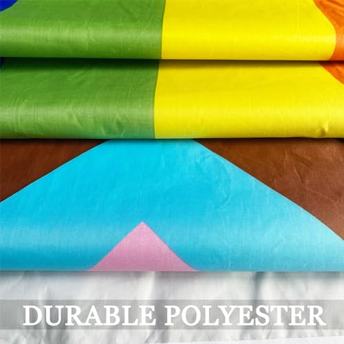 Double Sided Progress Pride Inclusive Rainbow Flag 3x5 Outdoor- 3 Ply 240D 4 Rows Stitched- LGBT Progressive Rainbow Pride Flags 3x5- UV Fade Resistant With Canvas Header & 2 Brass Grommets by AXJBW - Image 6