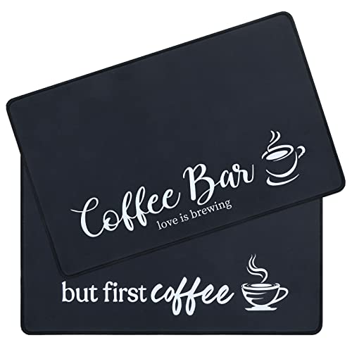 SHACOS Coffee Mat 2pcs 12x19 Absorbent Non-Slip Bar Mat for Countertops, Coffee Station Accessories, Waterproof Dish Drying Mat, Black by SHACOS - Used condition - CA$17.09