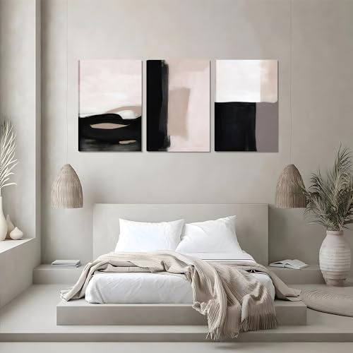 AKWISH Abstract Canvas Wall Art Set of 3, Modern Beige Black and White Wall Decor, Neutral Abstract Artwork Poster Prints Painting for Living Room, Bedroom, Dining Room, Framed 12x16 In - Thumbnail 4
