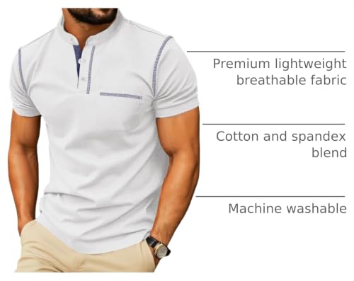 Image of Sailwind Mens Henley Shirts Short Sleeve Summer Casual Classic Cotton T Shirts Pocket Button Shirt