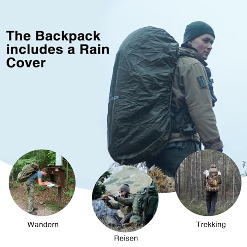 Mardingtop plecak taktyczny 60 l z osłoną przeciwdeszczową, duży plecak trekkingowy, rozszerzalny, plecak outdoorowy, plecak wędrowny do podróży, kempingu