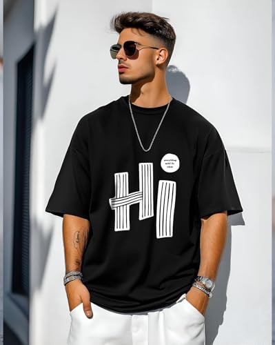 Image of AUSK Mens Loose Fit Oversized Printed Cotton T-Shirts Half Sleeve Drop Shoulder Men Tshirt