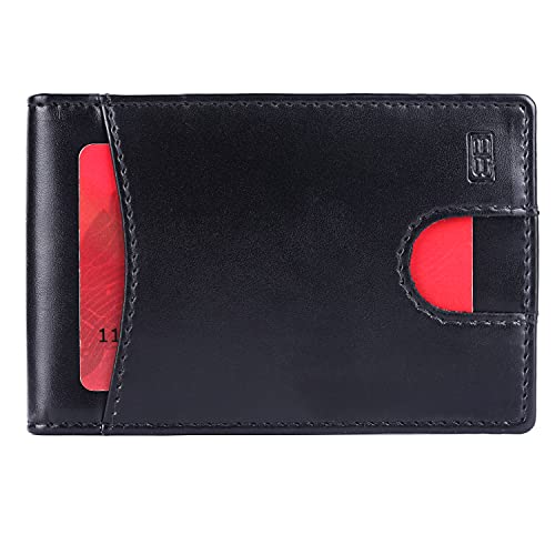 Image of Brooklyn Bridge Premium Leather Money Clip Wallet - Slim Front Pocket RFID Blocking Card Holder with Gift Box for Men